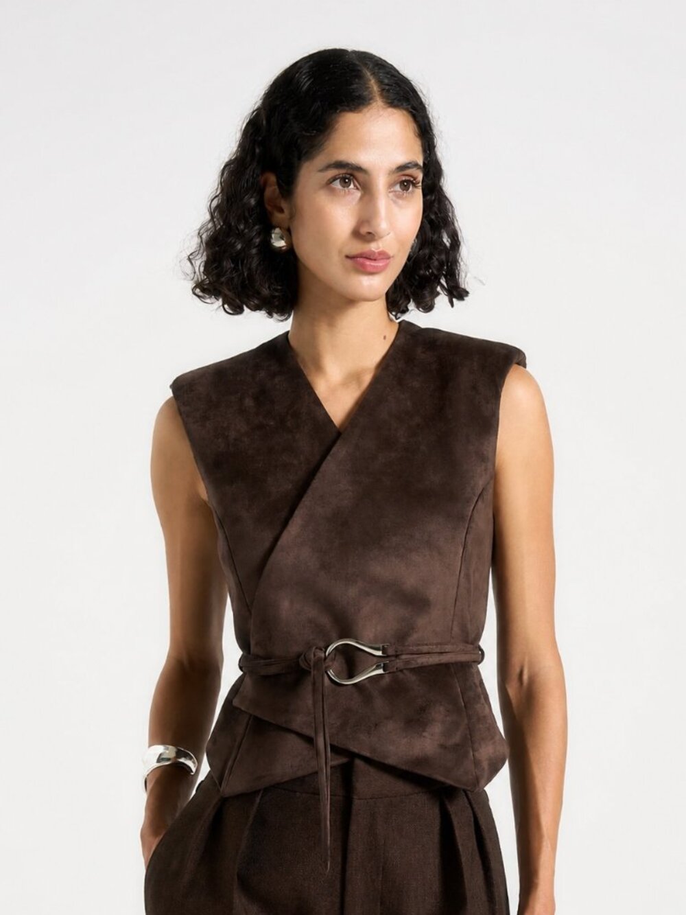 Manière De Voir "Jeanne" Suede Wrap Suit Vest with Belt Size US 4